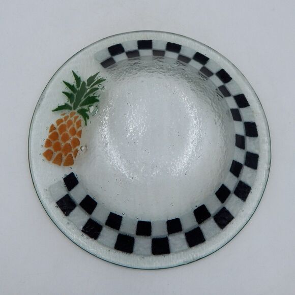 Peggy Karr Fused Glass Checkerboard Pineapple Bowl Plate Dish 8 Inch Signed - Picture 7 of 8